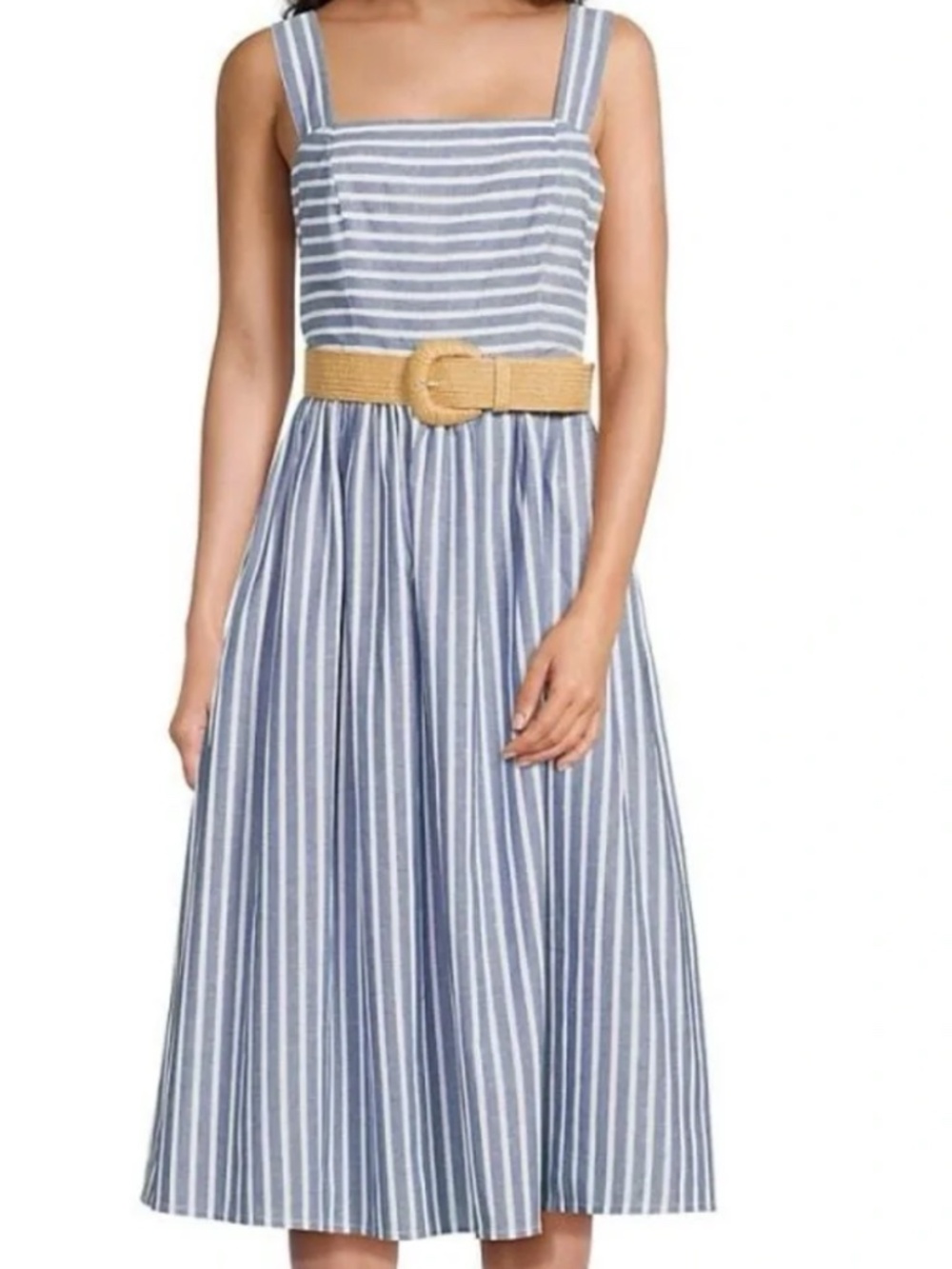 NEW Eliza J Sleeveless Seersucker Midi Belted Fit and Flare Dress NWOT Size 6
